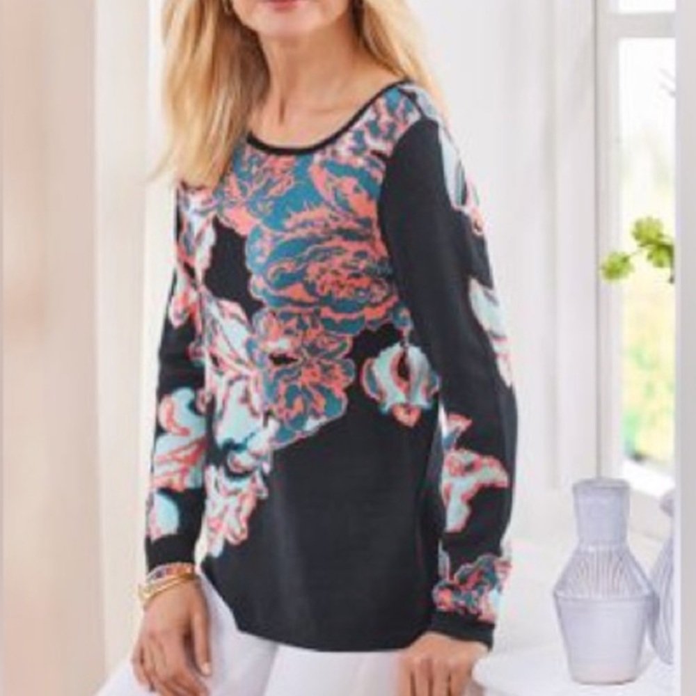 Soft Surroundings Seeds of Spring Floral Sweater